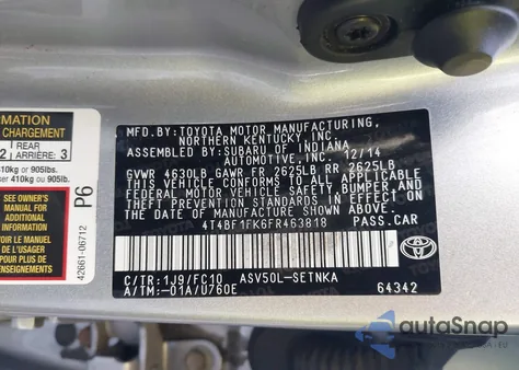 2015 Toyota Camry Le z USA, uszkodzony, nr VIN 4T4BF1FK6FR463818